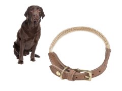 Hundehalsband Tau mit Leder (XL) 42-48cm...